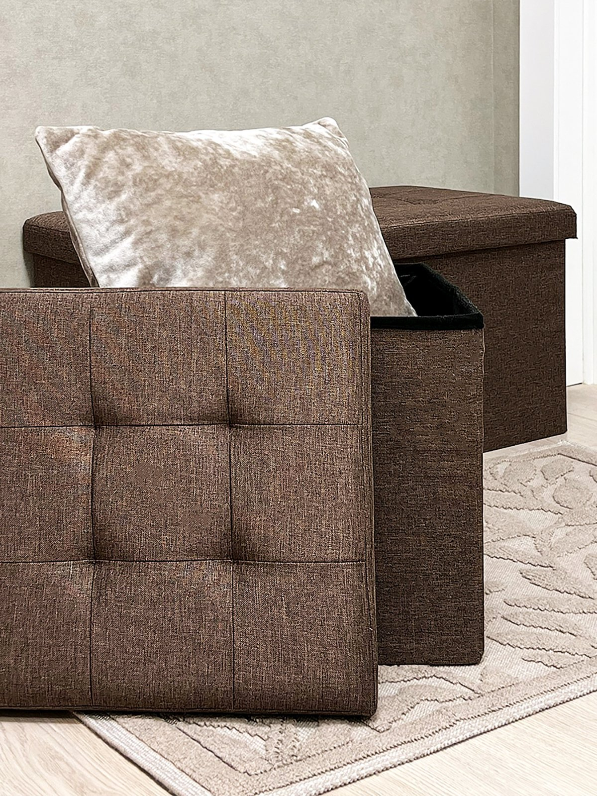 Пуф двойной для хранения текстильный